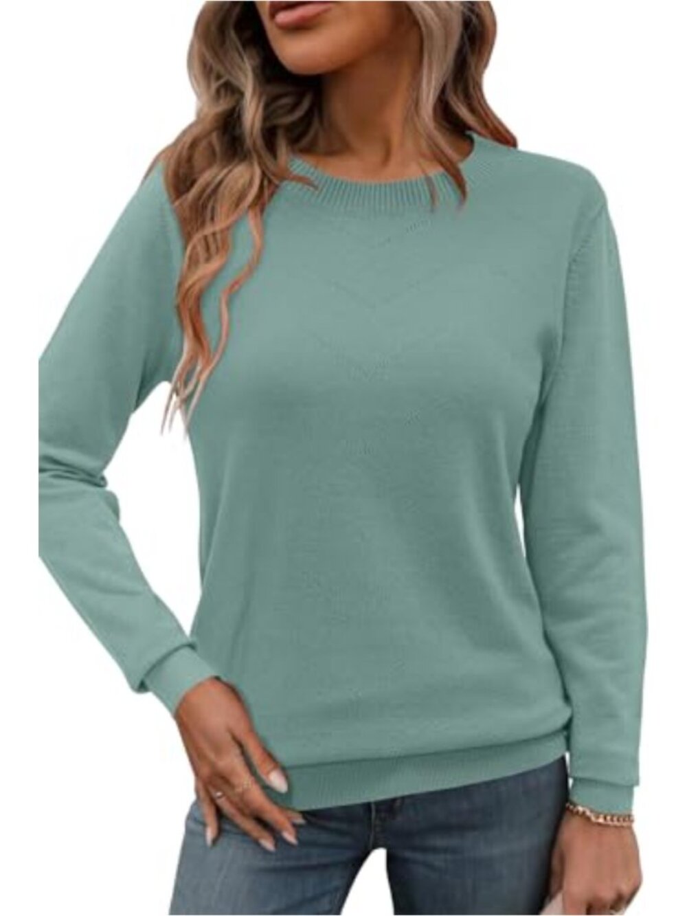 Women's Long Sleeve Knit Sweater Lightweight Pullover Crew Neck Casual Fall Top